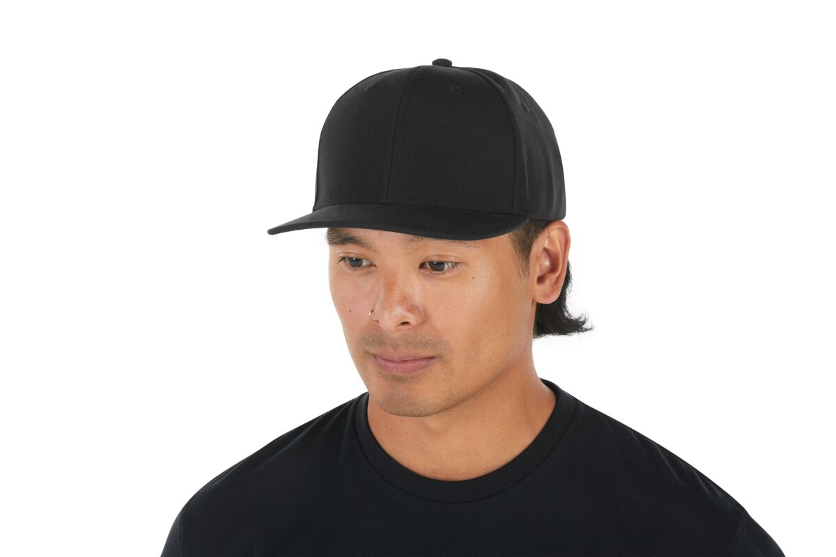 recycled-poly-classic-6-panel-hat-y5 WebPDP-HAT001002_Recycled_Poly_Classic_6Panel_Hat_Black_Studio_Harper_Studios_0723_Side_2__HAT001002OS.jpg