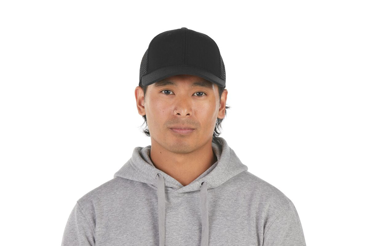 recycled-poly-low-profile-trucker-hat-r0 WebPDP-HAT002002_Recycled_Poly_Low_Profile_Trucker_Hat_Black_Studio_Harper_Studios_0723_Front__HAT002002OS.jpg