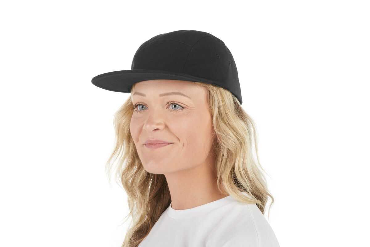 recycled-poly-flat-brim-5-panel-hat-g2 WebPDP-HAT003002_Recycled_Poly_Flat_Brim_5Panel_Hat_Black_Studio_Harper_Studios_0723_Front_2__HAT003002OS.jpg