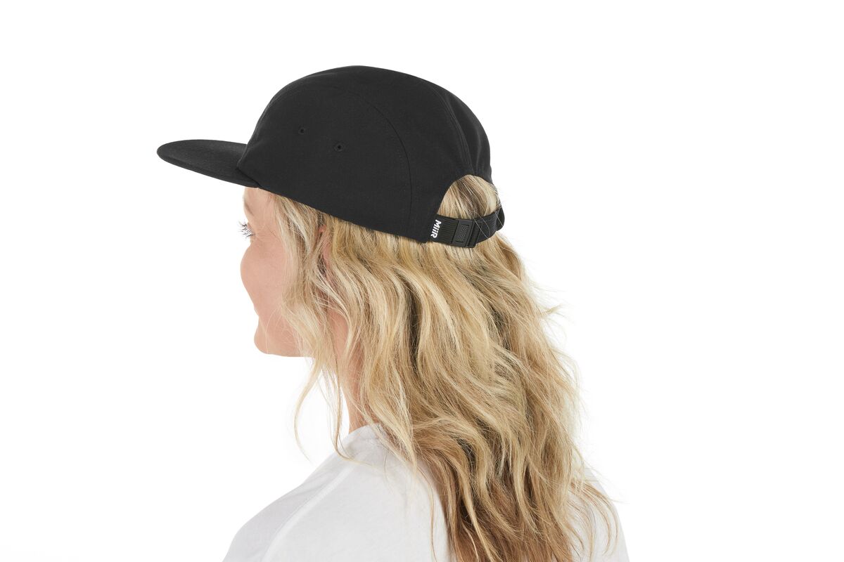recycled-poly-flat-brim-5-panel-hat-g2 WebPDP-HAT003002_Recycled_Poly_Flat_Brim_5Panel_Hat_Black_Studio_Harper_Studios_0723_Side_2__HAT003002OS.jpg